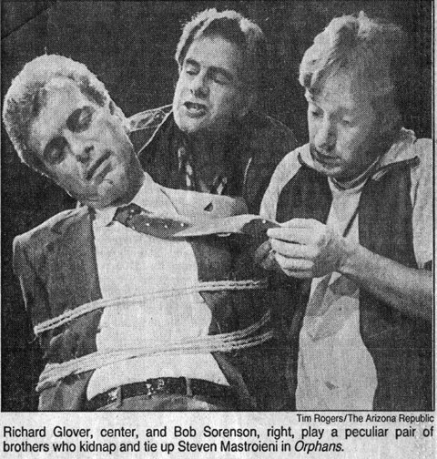 Steven Mastroieni, Richard Glover and Bob Sorenson in the 1987 production of Lyle Kessler's "Orphans" at Actors Theatre of Phoenix. The play was performed in the company's old home in the Metropolitan Bank Building on Central Avenue.