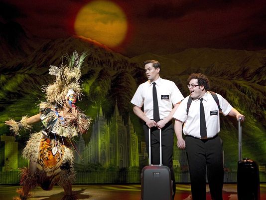 A scene from the acclaimed Broadway hit, "Book of Mormon." (Photograph, Joan Markus)