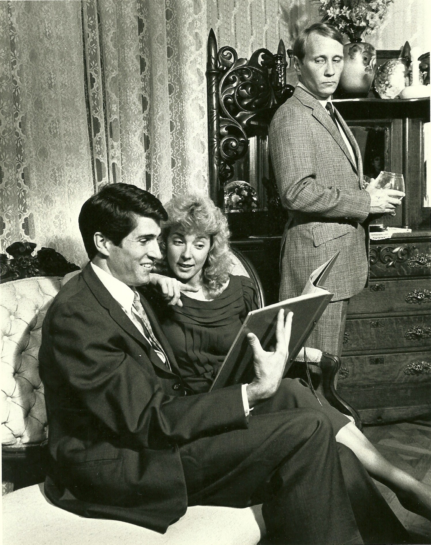 "Dial M for Murder, directed by Randal K. West and produced by Chris Curcio at 3rd Street Theatre April 14-27, 1985, featured David Helmstetter (left), Cathy Dresbach and Chris Witt in the cast. (Memorabilia courtesy of David Helmstetter) (The photo was staged at the historic Rosson House in downtown Phoenix.)