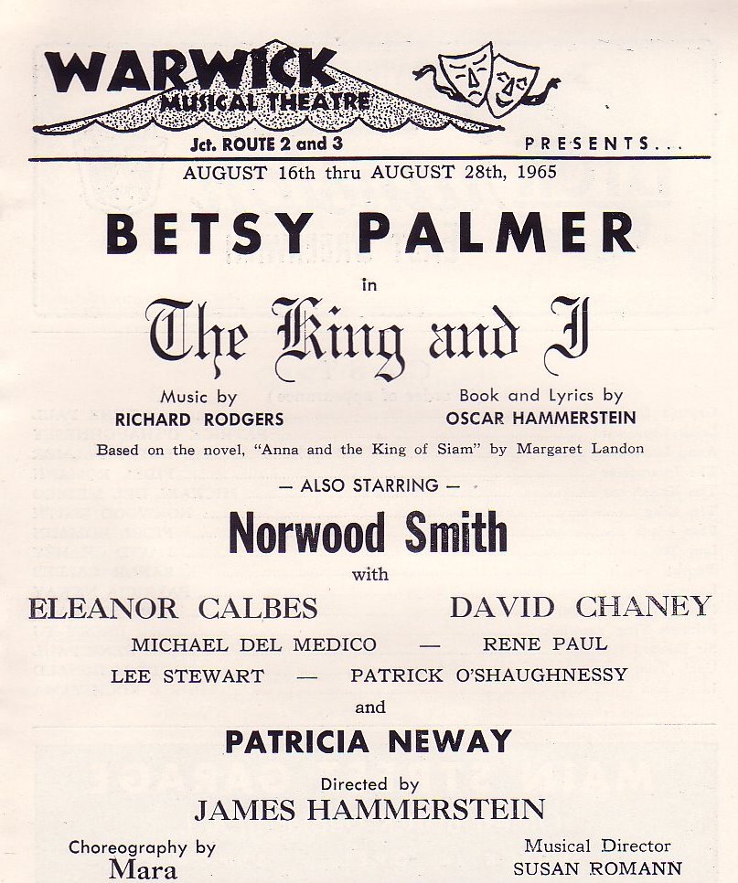The playbill for "The King and I." The Warwick was the sister theater to the Star here in Phoenix. Productions frequently played both houses.