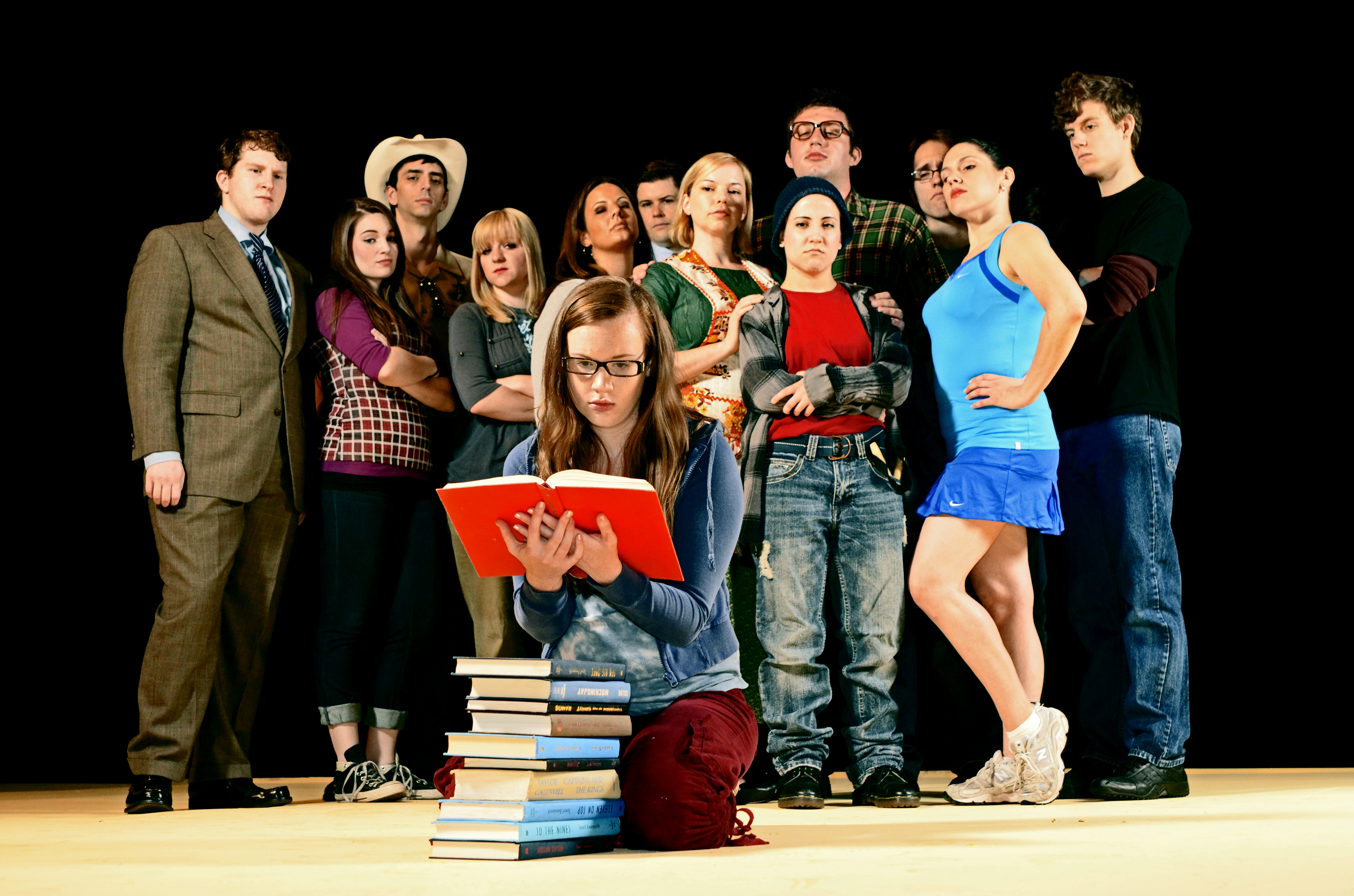 The cast of "The Sparrow," produced in Sept. 2011 at Stray Cat Theatre. Alyson Marie Maloney (front) had the lead role. (Photo, Stray Cat Theatre)