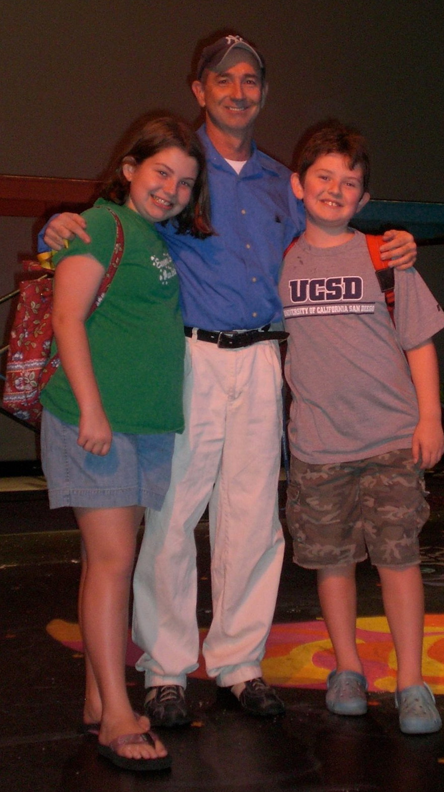 Jon Gentry poses with Connor Biddle (right) and an unidentified young lady backstage during Childsplay's 2007 Summer Camp production of ''Wiley and the Hairy Man.''