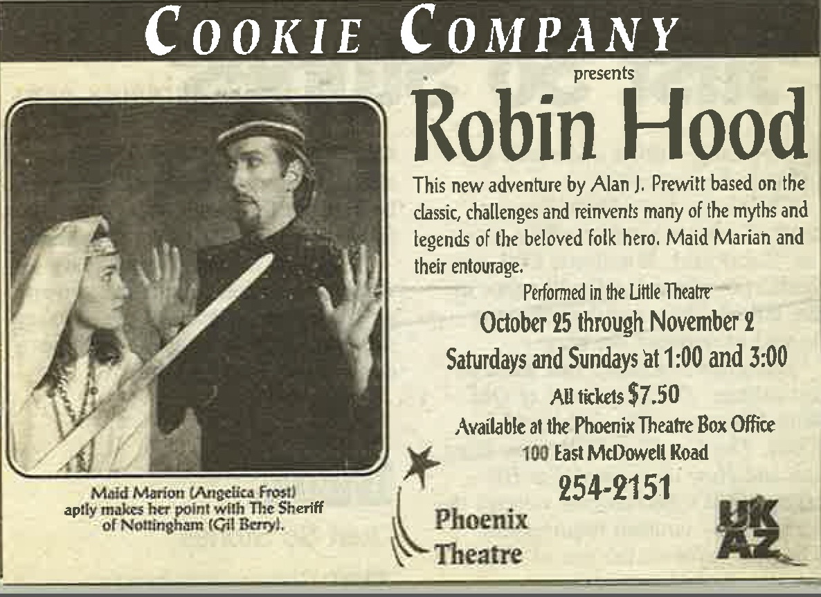 A newspaper ad for Alan J. Prewitt's "Robin Hood," featuring Angelica Howland and Gil Berry. (From the Collection of Angelica Howland)