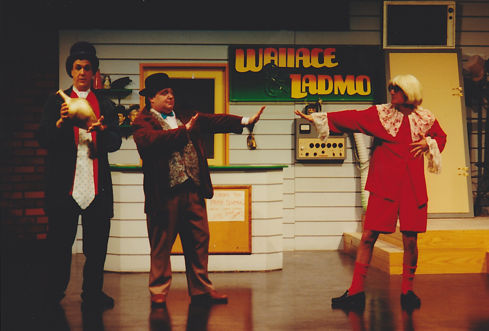 Hamilton Mitchell is Ladmo, Wes Marin is Wallace and Bob Sorenson is Gerald in Ben Tyler's "The Wallace and Ladmo Show" (2000) at Desert Foothills Theatre. (Photo Credit Unknown) 