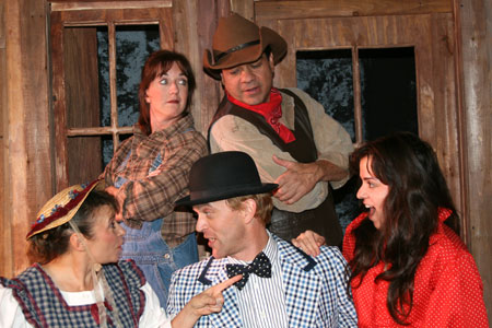 The cast of "Oklahoma," Fountain Hills Theatre, 2008. Background: Amy Powers and Alex Gonzalez Foreground: Hilary Hirsch, Stefan Linder and Jessica Herrmann.