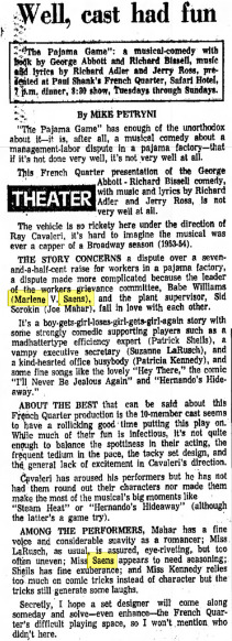 French Quarter Dinner Theatre, The Pajama Game, 1976 a