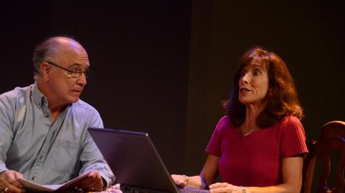 Dan Peitzmeyer (left) and Susan Sindelar in the play "Carrie & Hairy" during the 2012 Summer Shorts event at Theatre Artists Studio. (Photo by Mark Gluckman.)