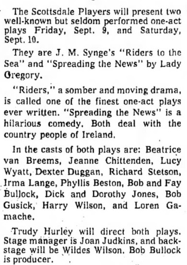 scottsdale community players 1960 one-acts
