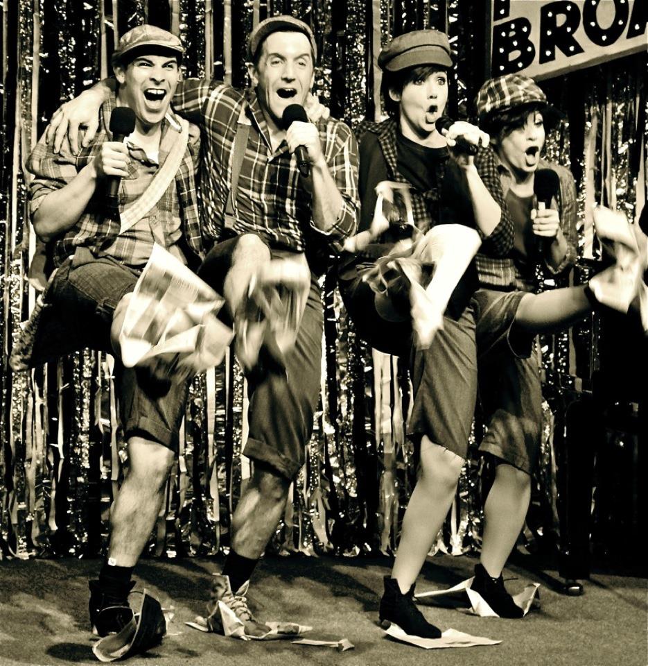 Natalie Charle Ellis (3rd from left) performs a spoof of "Newsies" in "Forbidden Broadway." (Photo Credit Unknown) 