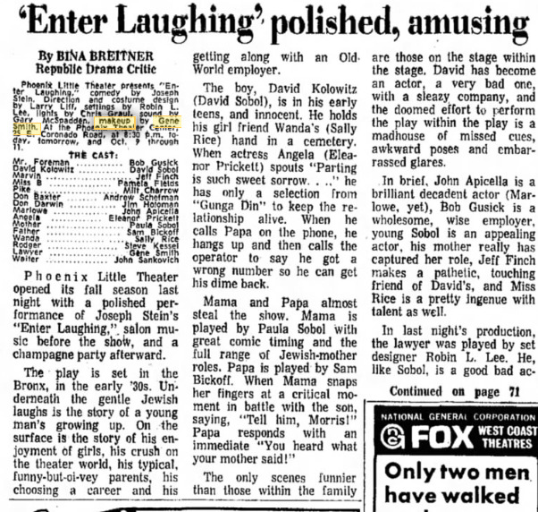 Phoenix Theatre, 1969, Enter Laughing, October 001