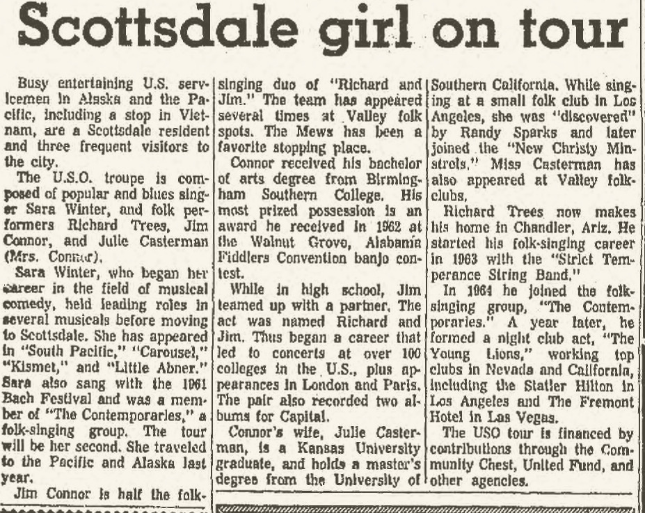 Early History 1960s Scottsdale Progress, January 6, 1967, USO tour
