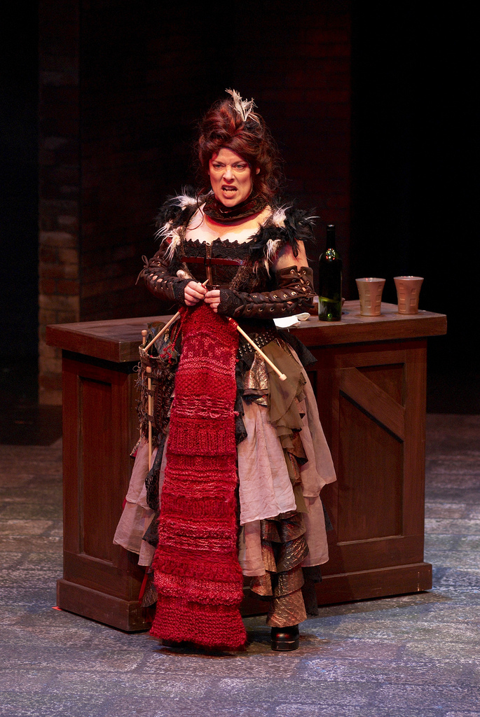 Debra K. Stevens as the vengeful Madame Defarge with her coded knitting in Childsplay’s world premiere of Dwayne Hartford's  A Tale of Two Cities, based on the Charles Dickens novel and produced in 2008 (Photo by Heather Hill)