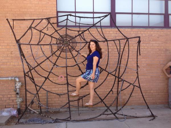 Debra gets into shape for her role as a spider in 'Charlotte's Web.' (Photo credit unknown)