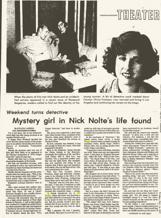 Mystery Girl in Nick Nolte's Life Found, Oct. 14, 1977