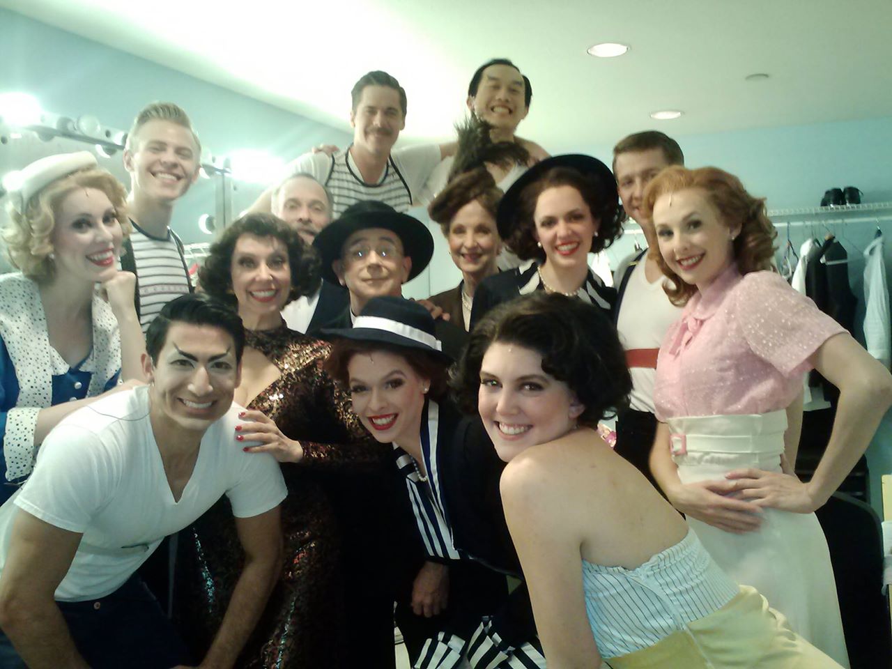 Backstage with the cast of "Anything Goes" at Phoenix Theatre (2015). Photo from David Barker's Facebook collection. Among those pictured: Ashley Stults, Cooper Hallstrom, Nikko Kimzin, Debby Rosenthal, Jon Gentry, Nic Bryan, Kate E Cook, Christy Welty, Charles Pang, Shelby Jensen, Claire Flatz, Ryan David Kleinman and Trisha Ditsworth.