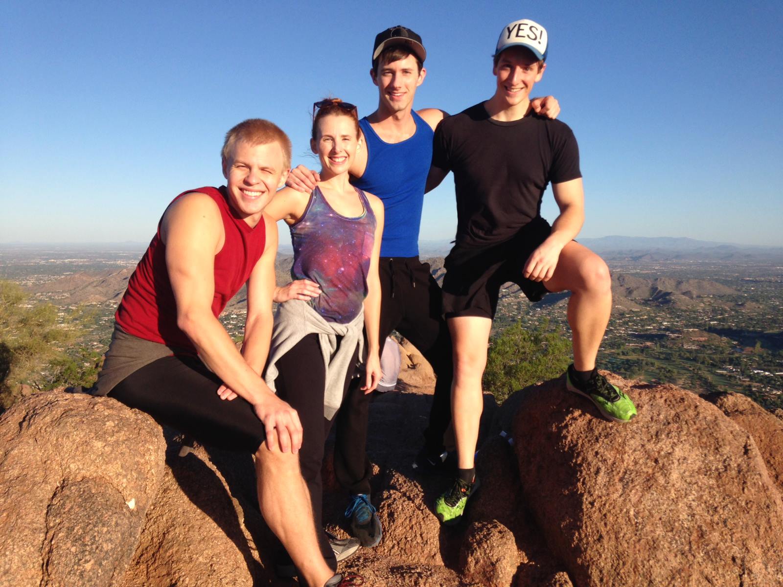  Early morning hike on Camelback Mountain. Cooper Hallstrom, Trisha Ditsworth, CJ Pawlinkowski and Lucas Blair. (Photo from Lucas' Facebook archive.)